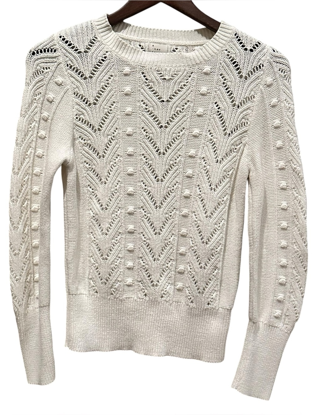 A New Day Women's Ivory Knit Textured Bobble Crew Neck Pullover Sweater XS